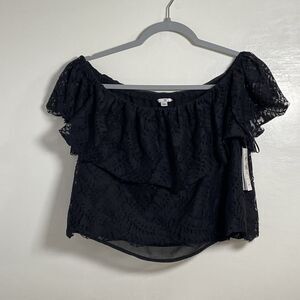 GUESS Women's Sasha Off-The-Shoulder Black top Blouse Lace Size Medium NWT